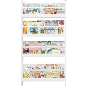 FOTOSOK Kids Bookshelf, Wall Mount 4-Tier Book Shelf Organizer for Toys and Books, Toy Storage Bookshelf in Bedroom, Living Room and Nursery, White