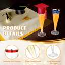 Funnymoom 12 Pack 2026 Graduation Disposable Champagne Flutes Set 4.5 oz Plastic Grad Glasses and Mini Graduation Caps with Tassels for Cocktail Toasting Grad Party Favor (Red,Blue)