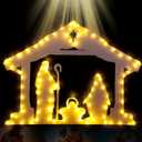 28 Inch Large Lighted Nativity Scene Christmas Window Silhouette Lights Decorations Outdoor Yard Stakes Dual-Purpose for Hanging and Stakes Light up Nativity for Home Lawn Garden Yard