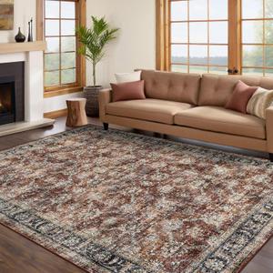 Extra Large Rug 10x13 for Living Room, Distressed Vintage Floral Carpet, Foldable Washable Rug with Non Slip TPR Backing, Low Pile Indoor Printed Floor Mats for Offices, Vintage Red