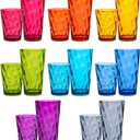 US Acrylic Optix Plastic Reusable Drinking Glasses (Set of 16) 14oz Rocks & 20oz Water Cups in Jewel Tone Colors | BPA-Free Tumblers, Made in USA | Top-Rack Dishwasher Safe