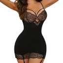 Avidlove Lingerie for Women Teddy Bodysuit with Garter Belt Lace Babydoll Full Slips No Stockings (Small, 1 Black)