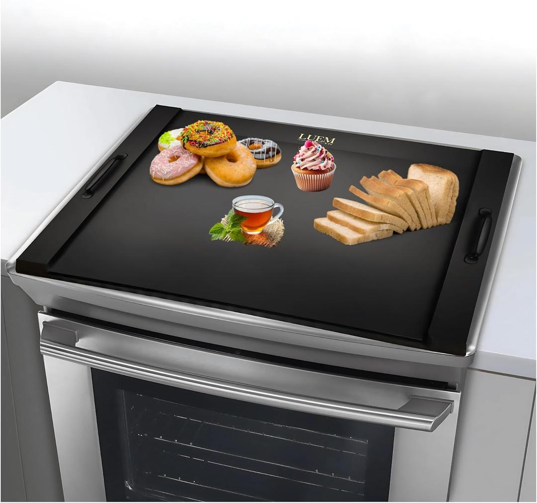 Luem Modern Black Noodle Board Gas Stove Cover & Handles With Extra Two Cutting Matt - Stove Top Cover for Gas | Wood Stove Top Cover | Extra Counter Space | Electric Stove Top Cover