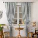 Boho Lace Curtains 84 Inches Long, Vintage Farmhouse Semi Sheer Curtain Panels with Tassel Trim for Living Room Bedroom, Light Filtering Rod Pocket Drapes, Stone Blue, 59W x 84L, Set of 2