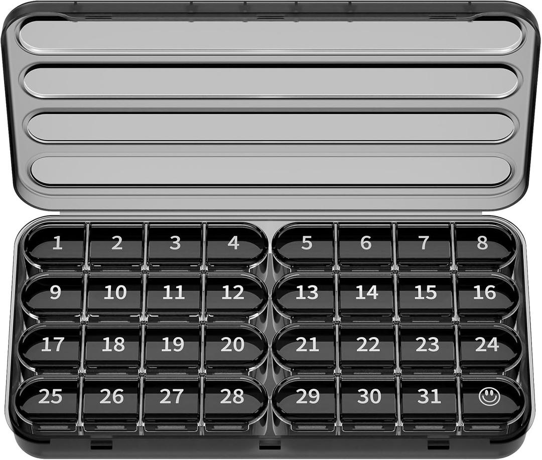 Zoksi Monthly Pill Organizer 1 Times a Day, 30 Day Pill Box Organizer,One Month Pill Case for Travel, 31 Day Daily Medcine Container for Vitamins, Supplement & Medication(Black)