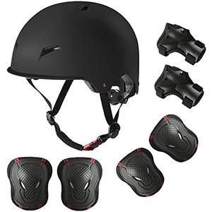 Skateboard Bike Helmet for Adults Adjustable Knee Elbow Pads Wrist Guards Protective Gear Helmets Set Teens for Bicycle Cycling Skate Scooter Bicycle Helmet Large