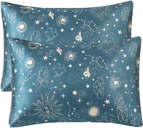 Pack of 2 BEDELITE Satin Pillowcase for Hair and Skin Digital Printing, Super Soft Cooling Similar to Silk Pillow Cases 2 Pack with Envelope Closure, Gift for Women Men(Queen 20x30 Inch, Green Space)