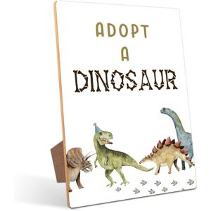 Adopt a Dinosaur Table Sign - Dinosaur Party Decor, Perfect for Birthday Party, Birthday Decorations, 811 Wooden Party Sign with Stand