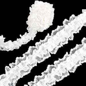 2 Inch White Cotton Pleated Lace Ribbon Elastic Ruffle Trim Vintage Floral Embroidered Wave Edge Gathered Stretch Mesh Ribbons for Sewing Making Bridal Decor Clothing Accessories DIY Craft