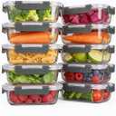 KAMOTA Glass Food Storage Containers, 10 Pack Glass Meal Prep Containers, Airtight Containers with Snap-Lock Lids, 22 oz Grey Container Set with Lids, for Microwave/Oven/Freezer/Dishwasher