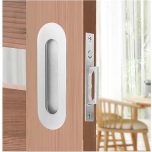 6-Inch Oval Pocket Door Pull with Push-to-Release Edge Handle - 304 Stainless Steel Flush Mount Hardware in Brushed Silver Finish for Wooden Sliding & Barn Doors
