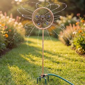 LemonRoad 1 Pack 41.4" H Garden Sprinklers Stainless Steel Ornamental Sprinkler 360 Degrees Motion Activated Decorative Sprinkler for Water Feature, Garden Art, and Lawn Art (Butterfly Style,Purple)