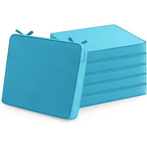 Outdoor Chair Cushions Set of 6: Waterproof & Fade Resistant Seat Cushion for Patio Furniture - 18.5 x 16 x 2 Inch Chair Pads with Ties and Hidden Zipper - Patio Chair Cushion Replacement, Teal