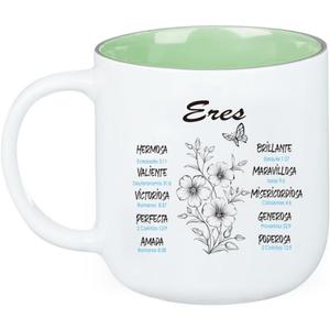 1step2dream Spanish Christian Coffee Mug | Sage Green Floral Ceramic Coffee Mug  13 oz. Microwave and Dishwasher-safe Inspirational Scripture Gift for Women with Bible Verse