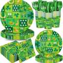 168pcs St Patricks Day Paper Plates Napkins St Patricks Day Decorations for Irish Disposable Party Tableware Set Party Supplies Serve 24 Guests