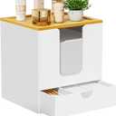 VITVITI Disposable Face Towel Holder for Clean Skin Club, Acrylic Bamboo Facial Towel Holder Box with Drawer, XL Face Towels Container for Bathroom Vanity Makeup, White