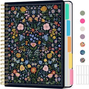 Large Lined Spiral Journal for Women Cute Hardcover 5 Subject Notebook for Work 8.5" x 11" with Removable Dividers & Tabs, College Ruled, 280 Pages Aesthetic Journal for Work, School & Note Taking, Garden of Whimsy