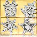 Christmas Tree Glitter Ornaments - 16PCS Sequin Snowflake Decorations (Gift Wrap 3.5 Inch/Star 3.9Inch/Snowflake 4Inch/Tree 3.9Inch) Silver