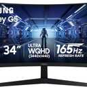 SAMSUNG 34' Odyssey G5 Ultra-Wide Gaming Monitor with 1000R Curved Screen, 165Hz, 1ms, FreeSync Premium, Large Display, Eye Comfort, Multiple Ports, WQHD, LC34G55TWWNXZA, Black