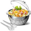 MEHOEIME Large Ice Chill Salad Bowl with Lid, Iced Serving Bowl with Ice Chiller Base For Parties, Keep Food Cold at Party, Ice Chilled Tray, Long Spoons, Extra, Clear, MH-DSLW-C3