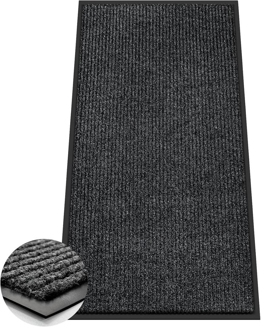 Azadx 4'x8' Indoor Outdoor Door Mat Heavy Duty Front Door Mat Ultra Absorbent Muddy Dirt Resist Welcome Door Mats Non-Slip Backing Entrance Mat for Home Commercial Outdoor Entrance Floor Mat (Dark Grey)