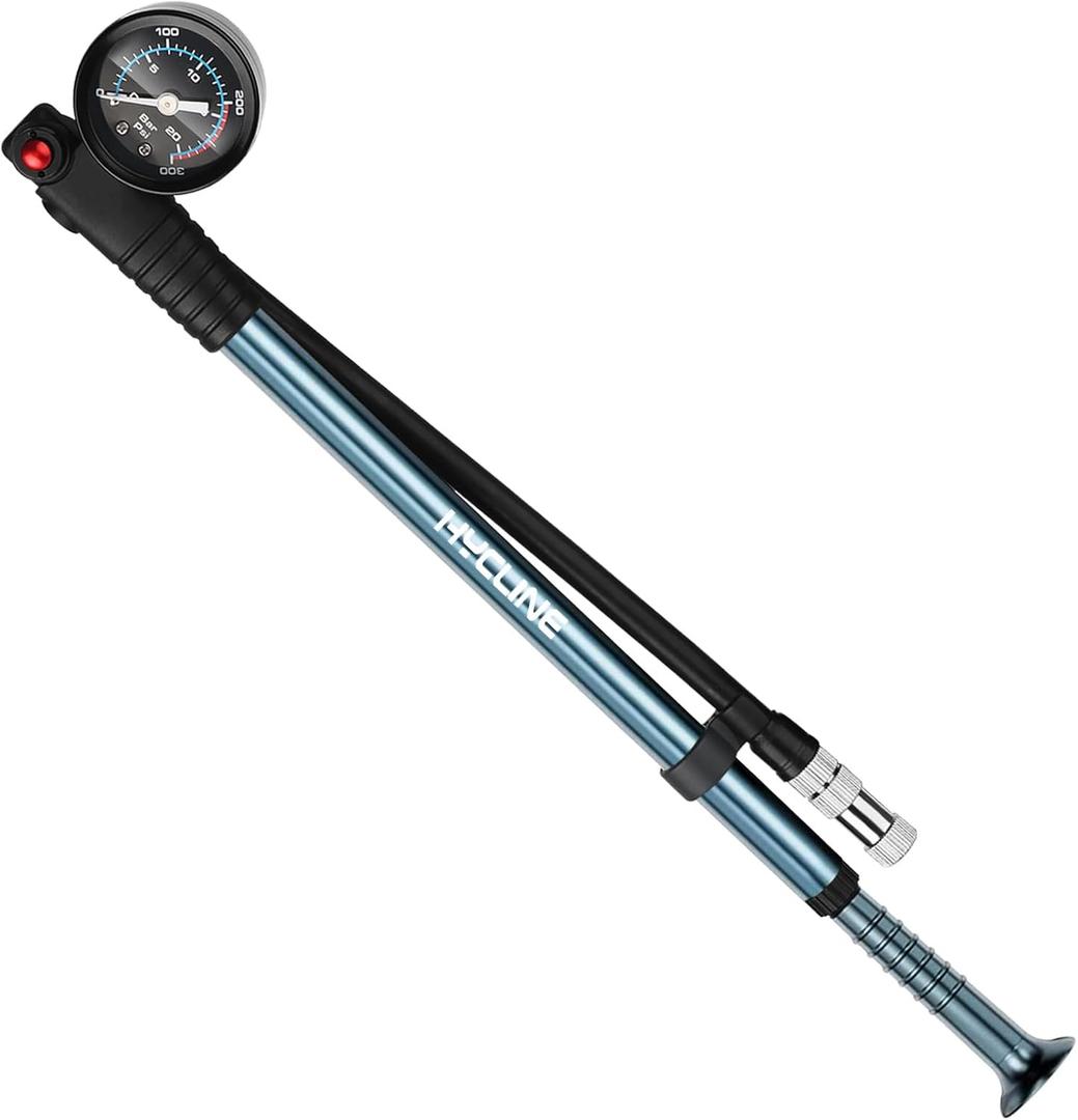 Hycline Shock Pump for Mountain Bike, High Pressure 300 Psi for Front Fork and Rear Bicycle Suspension Air Pump with Gauge Fits Schrader & Presta Tire Valve (Titanium)