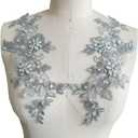 Handmade Appliques 1 Pair of Embroidery Sequin Lace Applique Sewing Flower Fabric Collar Patch Motif Wedding Gown Dress Bridal DIY Crafts (Gray)