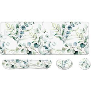 Desk Pad and Keyboard Wrist Rest, Large Mouse Pad + Keyboard Pad+Mouse Wrist Support, Non-Slip Desk Mat Protector for Office, Home 31.511.8 Inches Cute Flowers