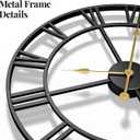 Cuspin 20 Inch Wall Clock Large Clock Battery Operated, Black Metal Round Wall Clocks Modern Silent Non-Ticking Decorative Clock for Living Room Bedroom - Roman Numerals