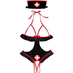 Sexy Nurse Costume Lingerie for Women, 2 Pcs Nurse Lingerie Set With Headband Sexy Halloween Costume Woman 2025 (Large, Black)