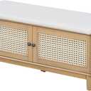 Amposei Boho Rustic Rattan Storage Bench 43 Wooden Entryway Shoe Organizer Bench with Cushion for Living Room Hallway Entrance, Brown