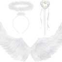3pc Angel Costume for Women - White Angel Wings, White Angel Halo Headband and Fairy Wand - White Angel Accessories for Christmas Angel Costume for Woman - Angel Halloween Costumes for Women