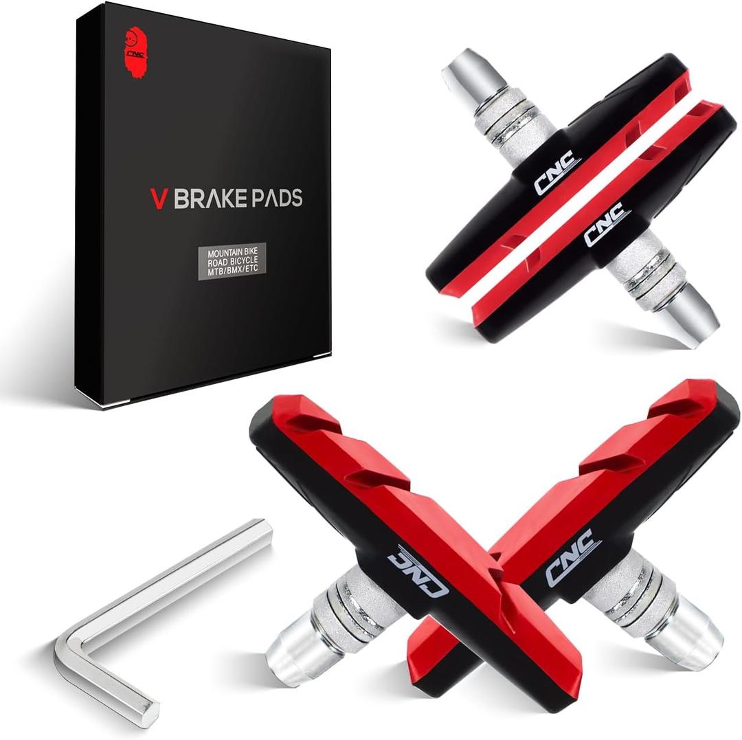 CNC 2 Pairs Bicycle V-Brake Pads, Bike 70mm V Brake Blocks Set, Cantilever Brake Pads (70mm-Red Black)