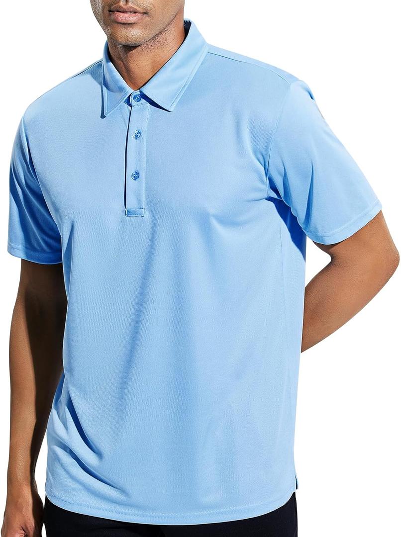 MIER Men's Quick Dry Polo Shirts Polyester Casual Collared Tennis Shirts, Moisture-Wicking, Short Sleeve (XX-Large, Light Blue)
