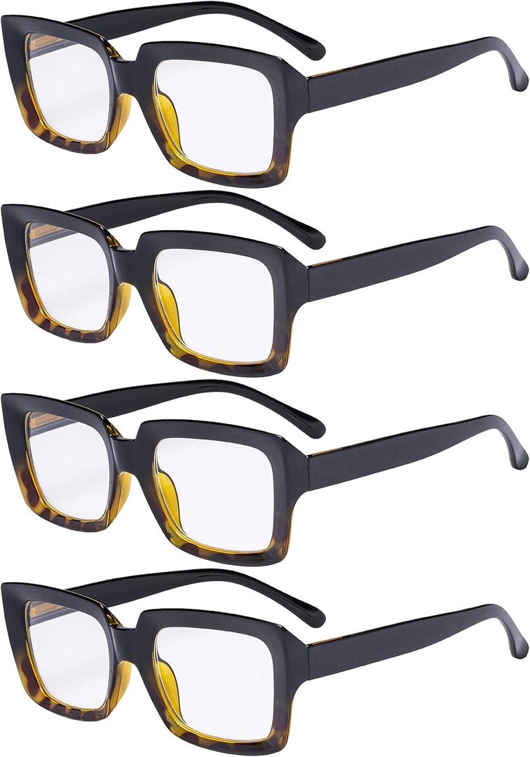 Eyekepper 4 Pack Stylish Reading Glasses Women - Oversized Square Readers Black/Tortoise