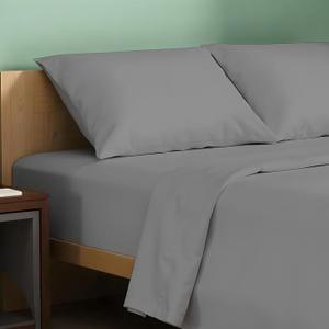 TEXAS LINEN CO. 100% Organic Cotton Sheets Full Size - 4 PC Organic Cotton Percale Sheets Full Set (Light Grey), Soft, Cooling & Breathable Bedsheets, 16" Deep Pocket Hotel Bedding - GOTS Certified