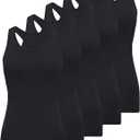 BQTQ 5 Pack Racerback Tank Tops for Women Sleeveless Workout Tank Top Ladies Undershirts Slim Fit Tanks Tops (X-Large, Black)