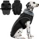 DENTRUN Winter Warm Dog Coat Reflective Jacket with Turtleneck for Cold Weather, Adjustable Buckle Windproof Water Repellent, Thick Snowsuit Fleece Vest for Small, Medium, Large Dogs, Black, XXL