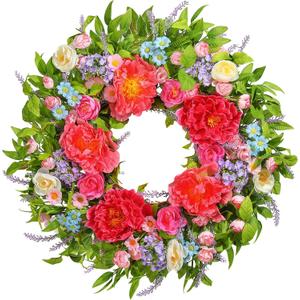 Summer Wreath for Front Door 24 Inch, Summer Wreaths with Large Peony for Home Spring Decor Easter Indoor Outdoor Wall Festival Wedding Celebrations