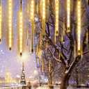 Flacchi Warm White 20 Tubes 480 LED Raindrop Meteor Shower Icicle Lights with Timer Function Cascading Falling Rain Lights for Holiday Party Christmas Decorations