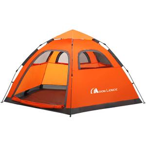 MOON LENCE Pop Up Camping Tent, 3-4 Person Portable Automatic Instant Tent Windproof for Camping, Hiking, Mountaineering (Orange)
