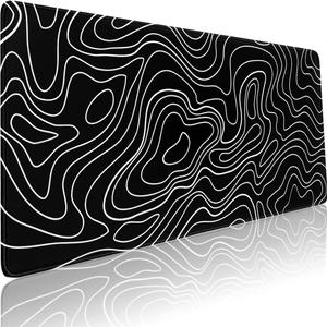 2 x Black White Topographic Line Mouse Pad Gaming Mousepad Non-Slip Rubber Base Keyboard Pad Desk Mat for Home Office, 31.5 x 11.8 in
