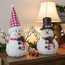 2 Pack Christmas Table Decorations, 14" Lighted Plush Snowmen FigurinesPastel Christmas Ornaments, Light Up Snowman Holiday Present, Battery Operated Xmas Gifts Indoor Tabletop Ornaments