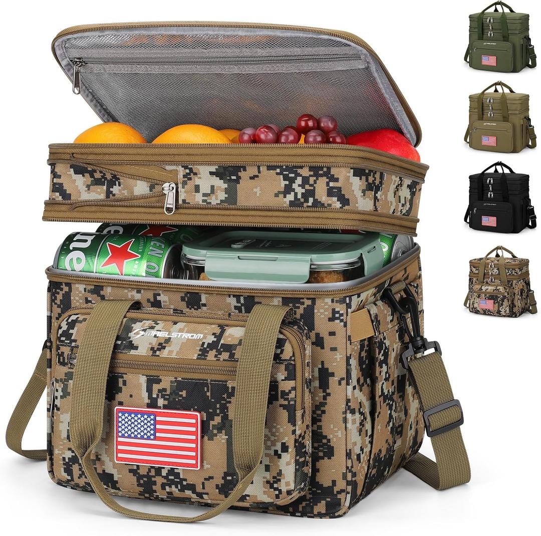 Maelstrom Lunch Box, 23L Insulated Lunch Bag, Expandable Double Deck Cooler Bag, Lightweight Leakproof Tote Bag With Side Tissue Pocket, Suit For Men and Women (I Camouflage with DIY Hook-and-Loop)
