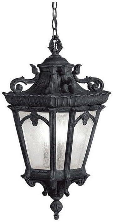 Kichler Tournai 99" 3 Light Outdoor Pendant Light with Clear Seeded Glass in Textured Black