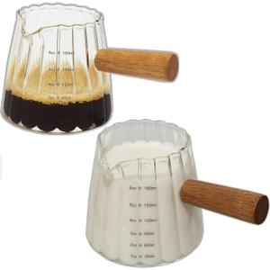 2-Pack Espresso Cups With Wood Handle 6oz, Espresso Accessories, Milk Frothing Pitcher, Glass Measuring Cup, Shot Glass