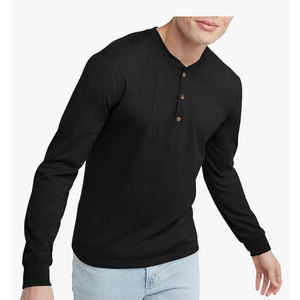 Hanes Originals Men's Henley T-Shirt, Long Sleeve Cotton Henley Tees for Men L