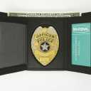 RFID Genuine Leather Trifold Badge Holder Wallet Black, Police Badge Holder