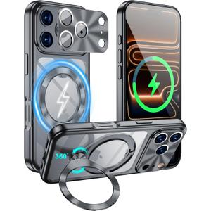 for iPhone 17 pro max Case with Ring Stand Camera Protection Black