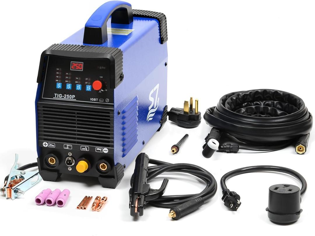 S7 250A TIG Welder with Pulse, Dual Voltage 110V/220V ARC TIG Welding Machine, HF Start, 2T/4T, Portable for Stainless Steel, Aluminum, Metal Fabrication